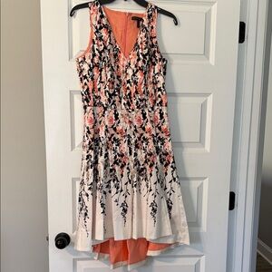 White House Black Market High Low Floral Dress - Black and Pink